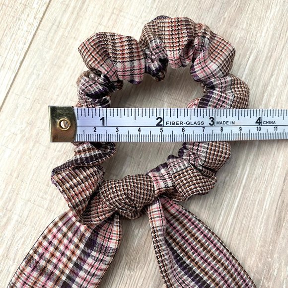 2 NWOT Handmade Brown Pink Plaid Scrunchies - Picture 3 of 4
